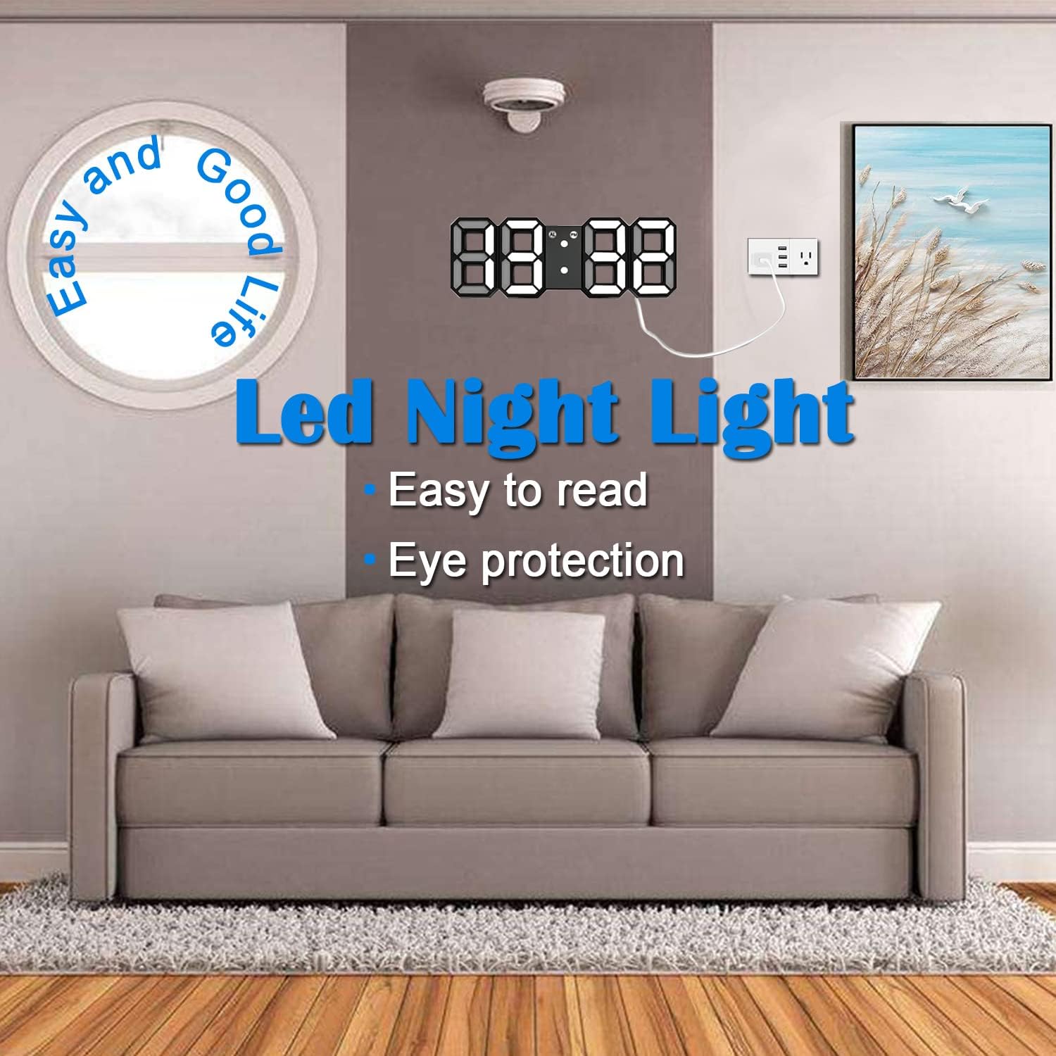 3D LED Digital Wall Clock Black