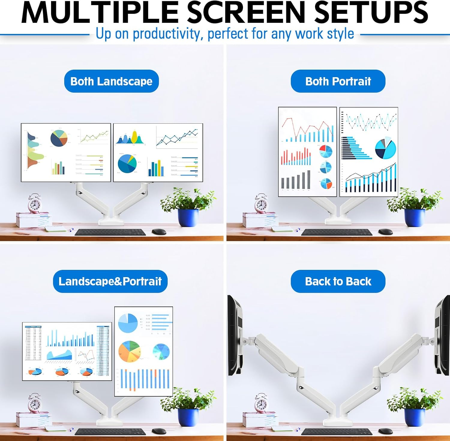 MOUNTUP Dual Monitor Desk Mount for (13-32) inch Monitors MU0005 White