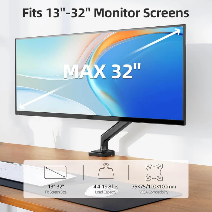 MOUNTUP Freelift Single Monitor Desk Mount for 13''-32'' Monitors MUA8013 Black