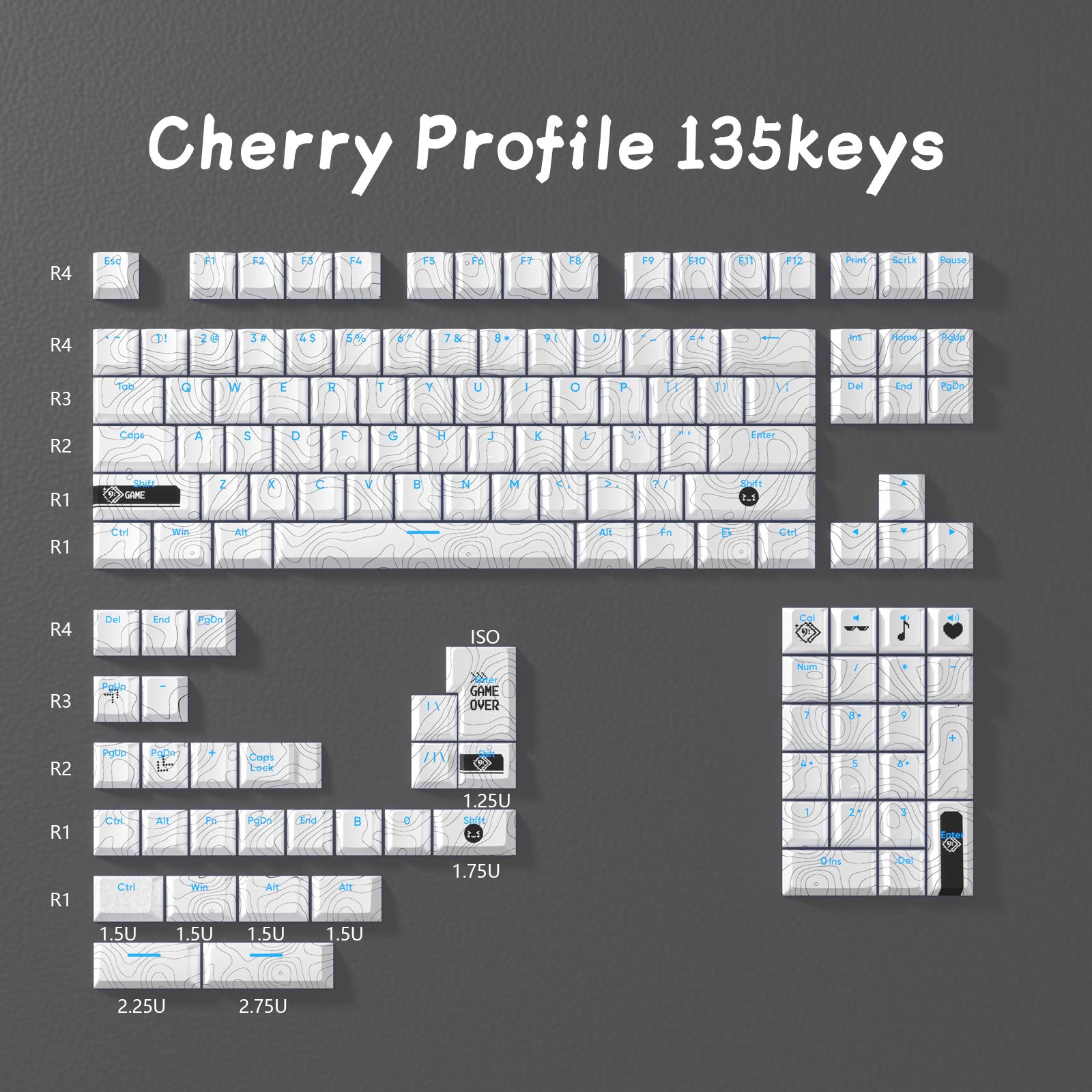 CHERRY PBT White Topographic (Normal) Keycaps
