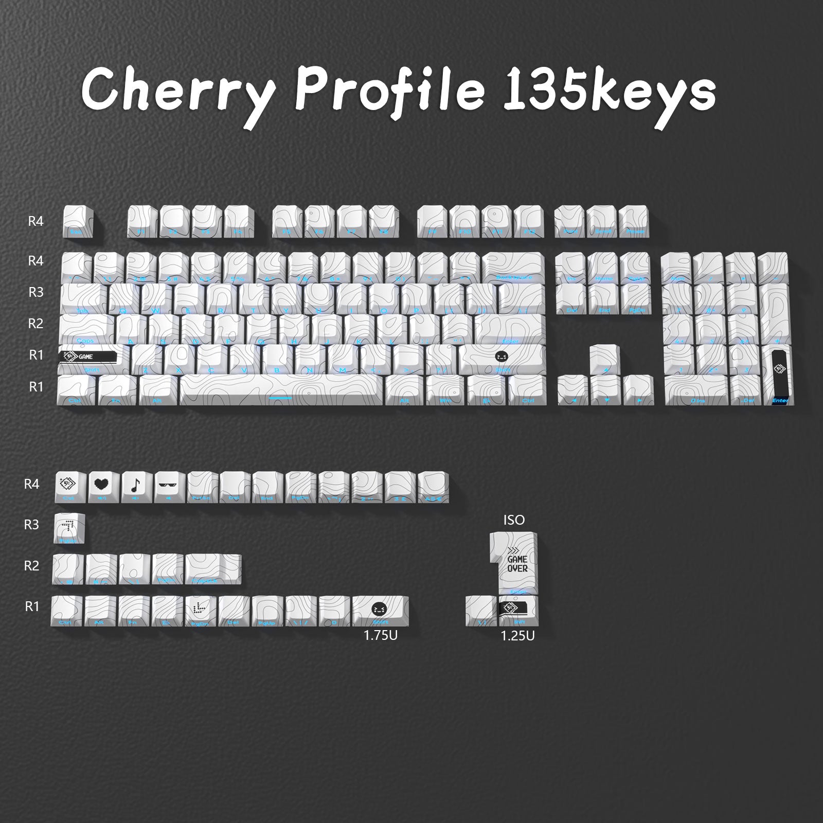CHERRY PBT White Topographic (Side peinted) Keycaps