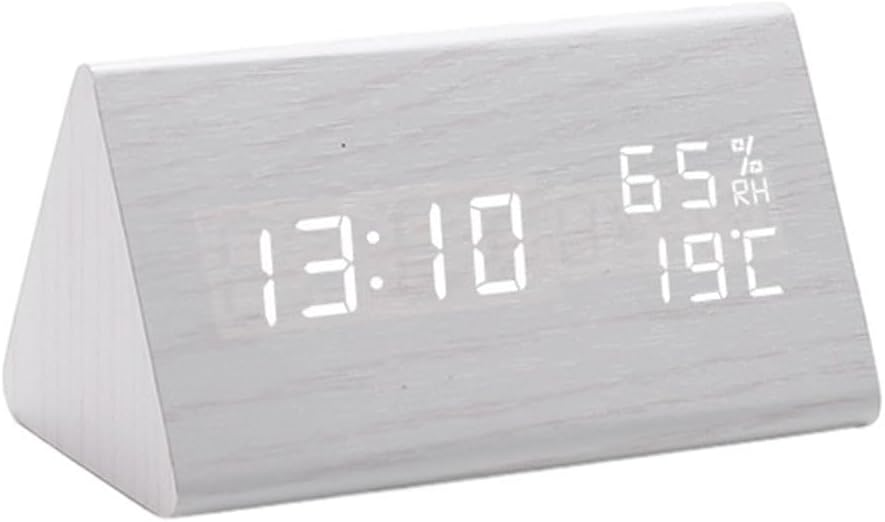 Wooden Digital Alarm Clock With Temperature And Humidity Display - White