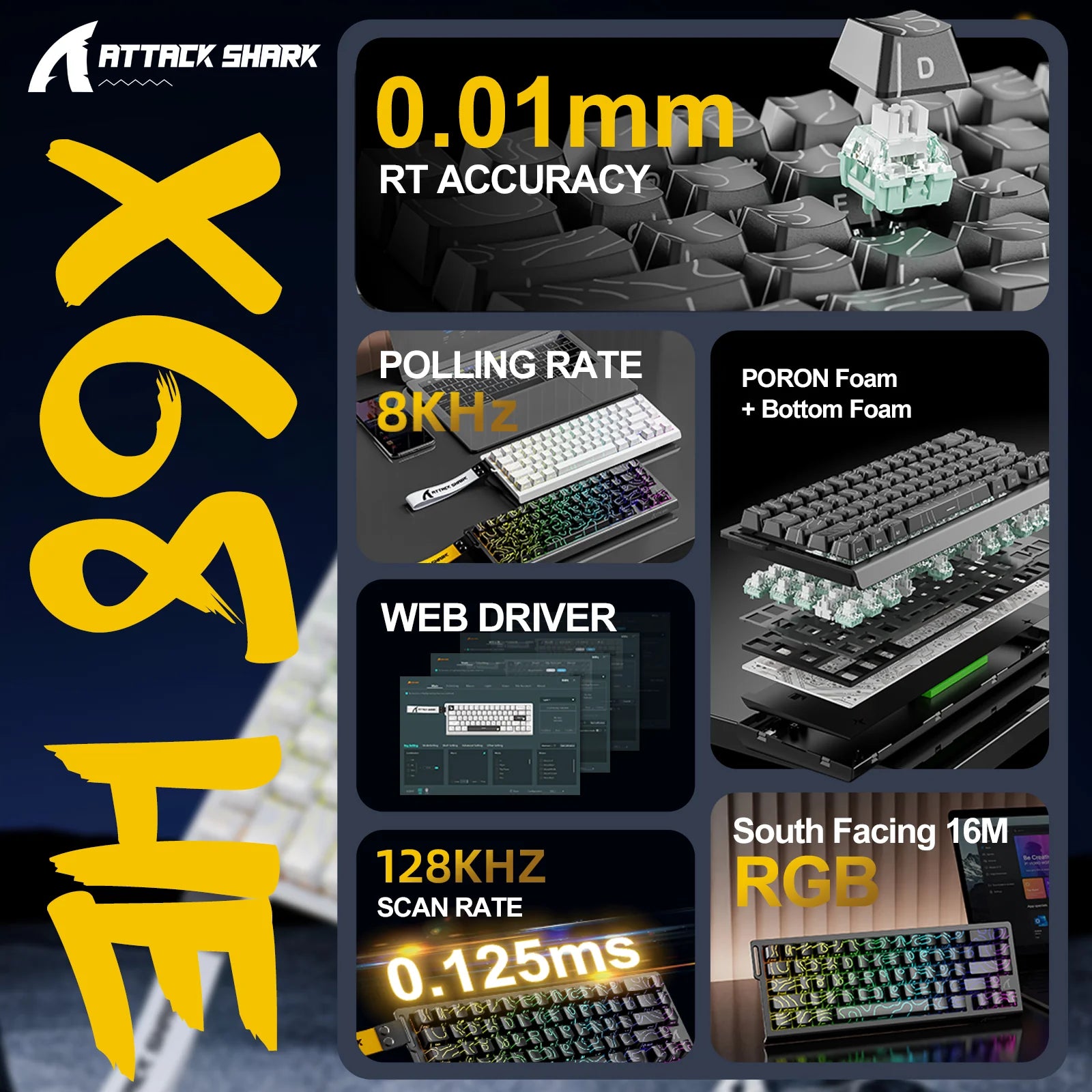 ATTACK SHARK X68 HE ホワイト 完動品 Amazon.com: ATTACK SHARK X68 HE 8KHZ Rapid Trigger Keyboard