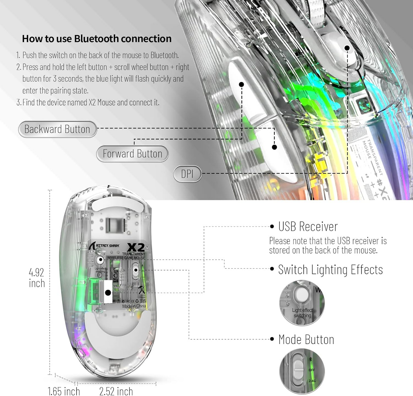 ماوس Attack Shark X2 RGB باللون الأبيض 