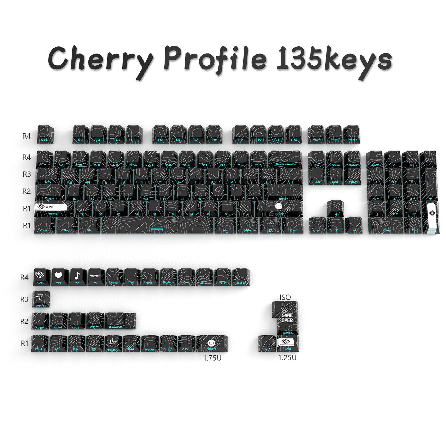 CHERRY PBT Black Topographic (Side printed) Keycaps